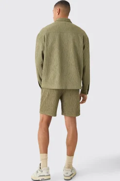 Textured Satin Oversized Fit Zip Up Harrington Suit | BoohooMAN UK