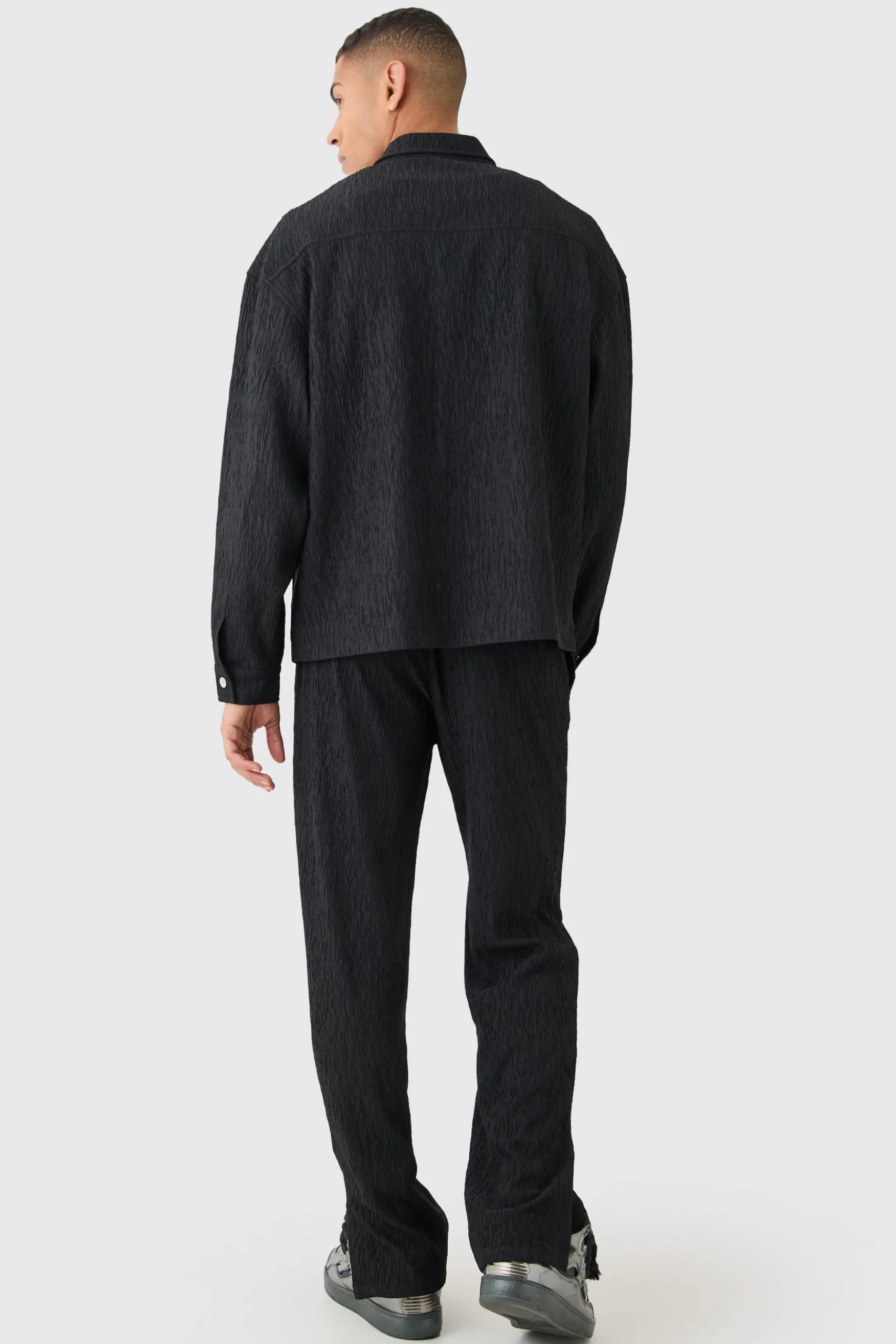 Textured Satin Zip Up Harrington Jacket | BoohooMAN UK