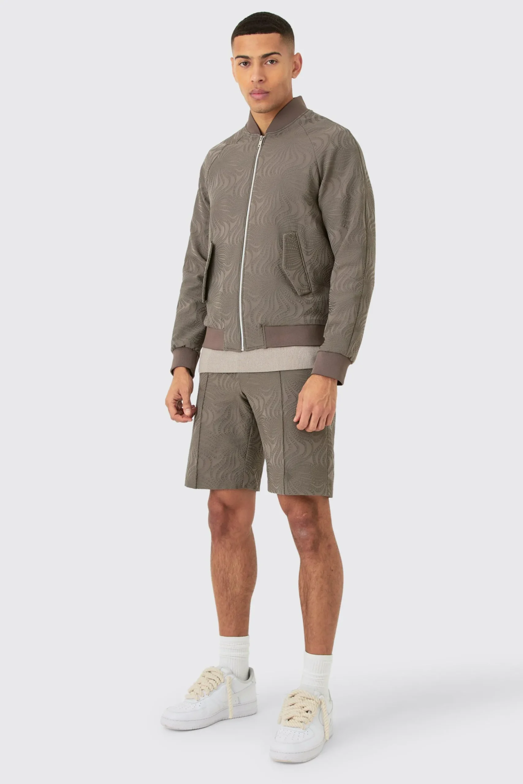 Textured Straight Fit Pintuck Tailored Shorts | BoohooMAN UK