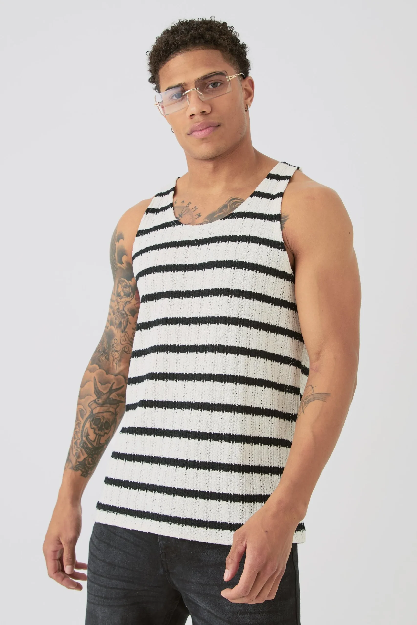 Textured Striped Vest | BoohooMAN UK