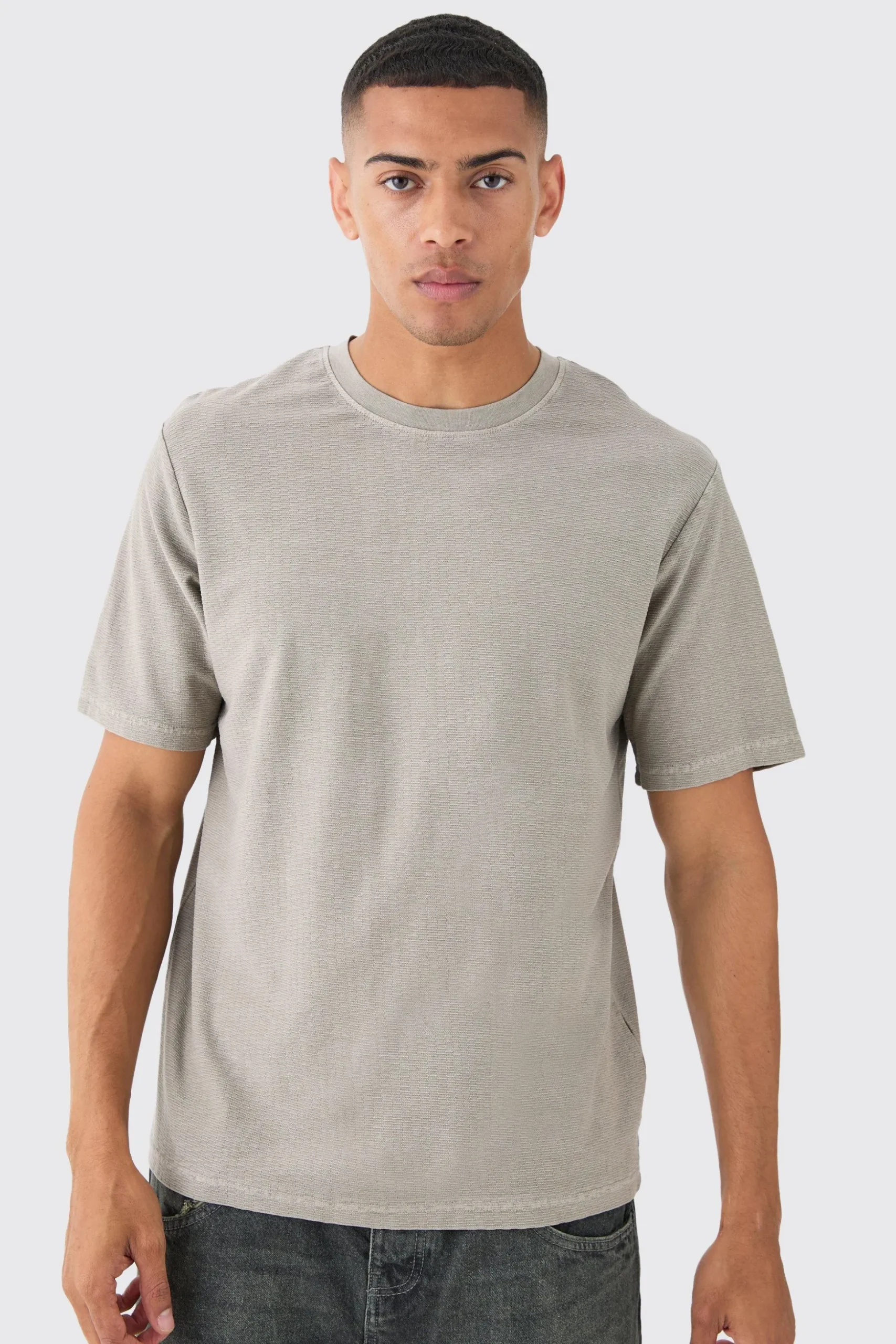 Textured Washed T-shirt | BoohooMAN UK
