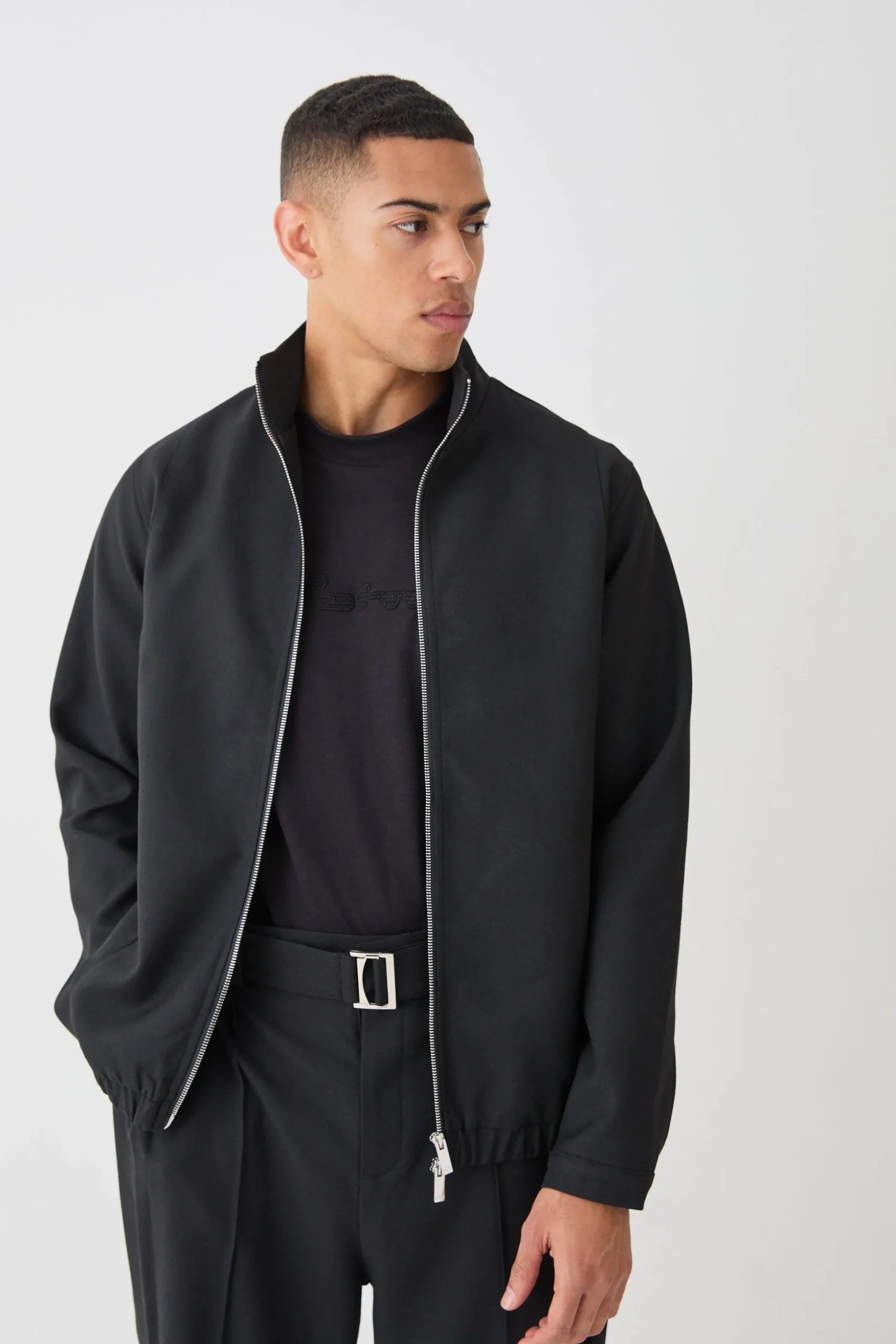 Textured Zip Up Smart Jacket | BoohooMAN UK