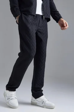Tonal Geo Smart Straight Trouser | BoohooMAN UK