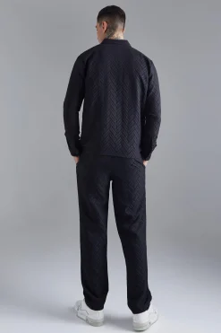 Tonal Geo Smart Straight Trouser | BoohooMAN UK