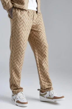 Tonal Geo Smart Straight Trouser | BoohooMAN UK