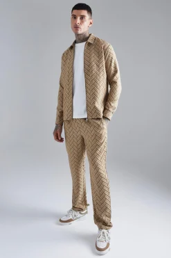 Tonal Geo Smart Straight Trouser | BoohooMAN UK