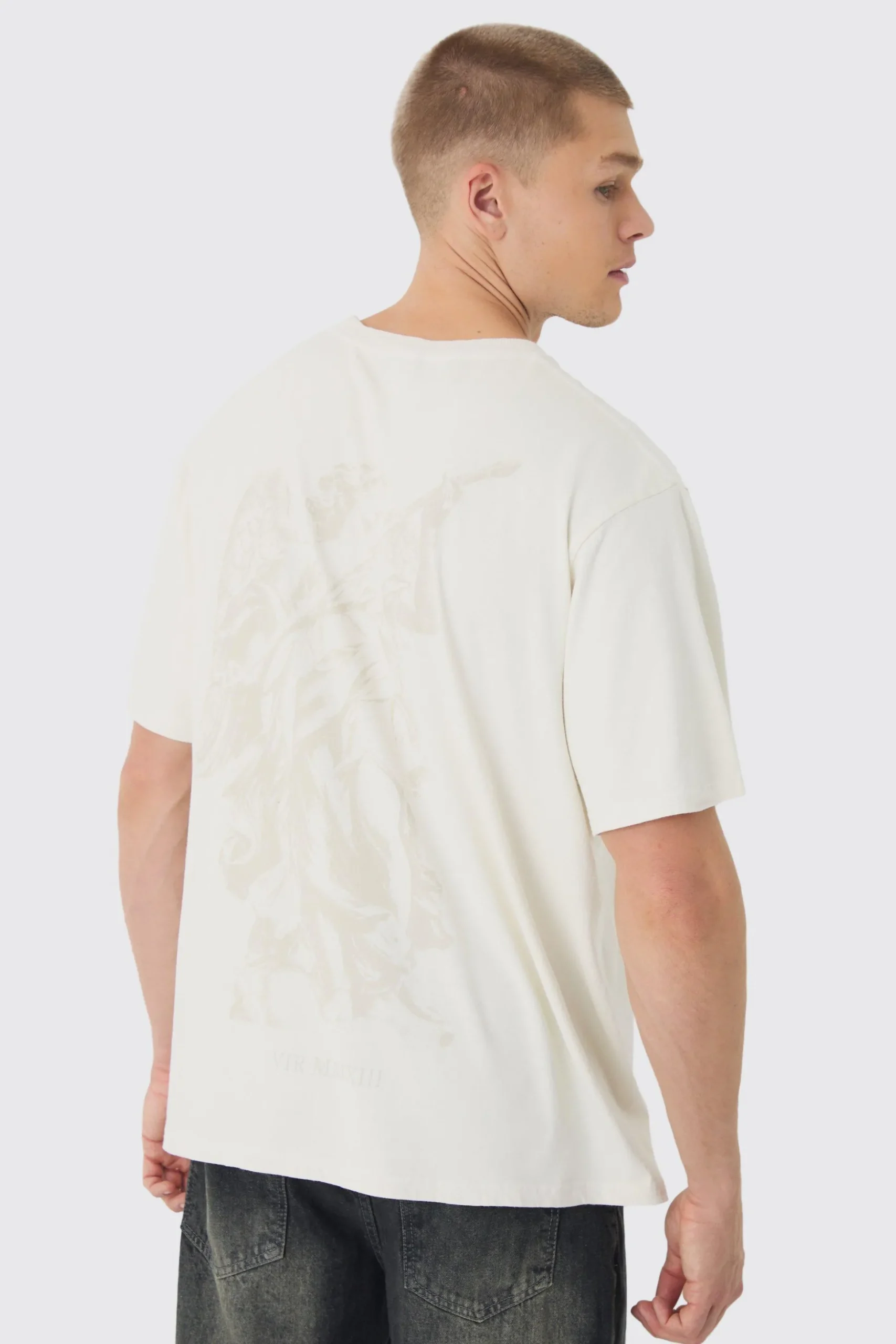 Tonal Renaissance Back Print Washed T-Shirt | BoohooMAN UK