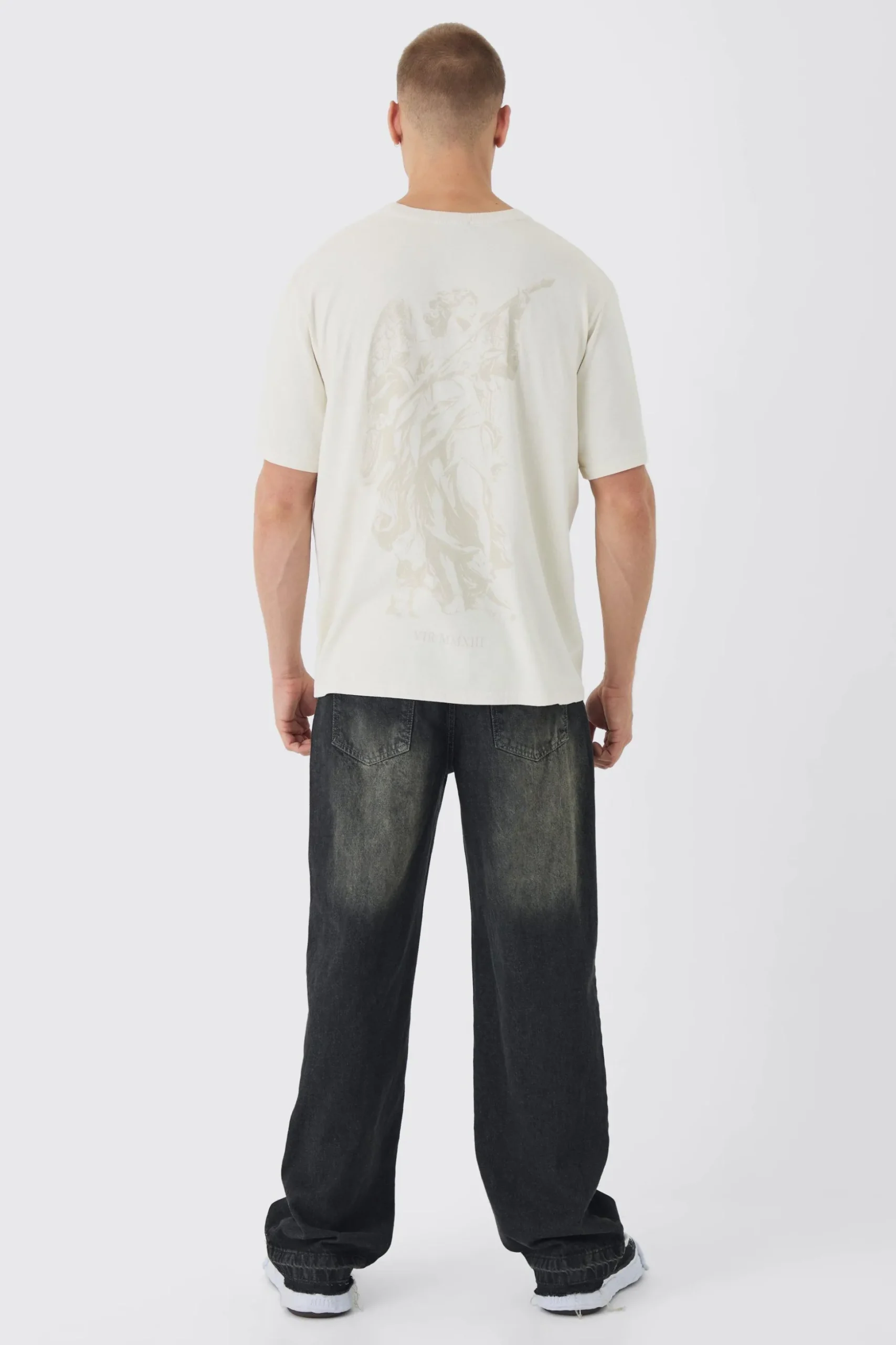 Tonal Renaissance Back Print Washed T-Shirt | BoohooMAN UK