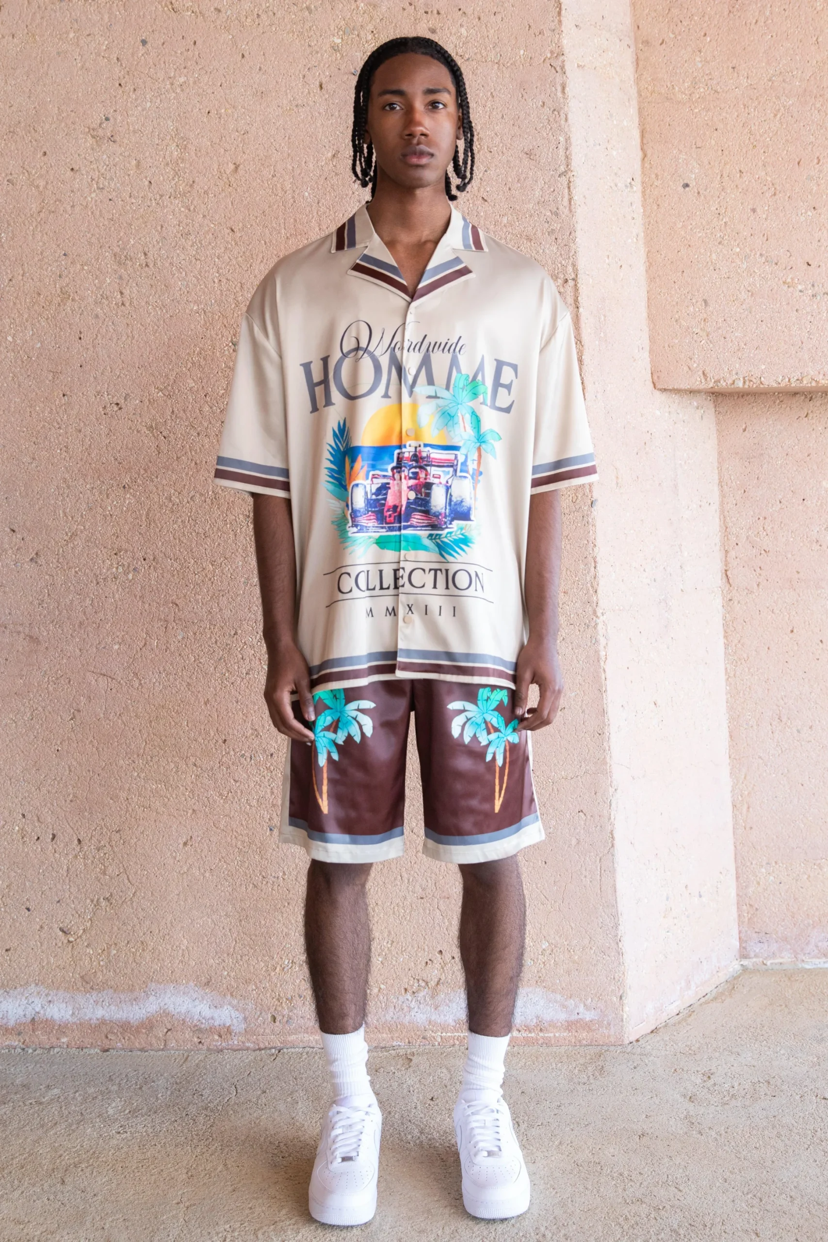 Toosii Boxy Oversized Satin Graphic Shirt And Shorts | BoohooMAN UK