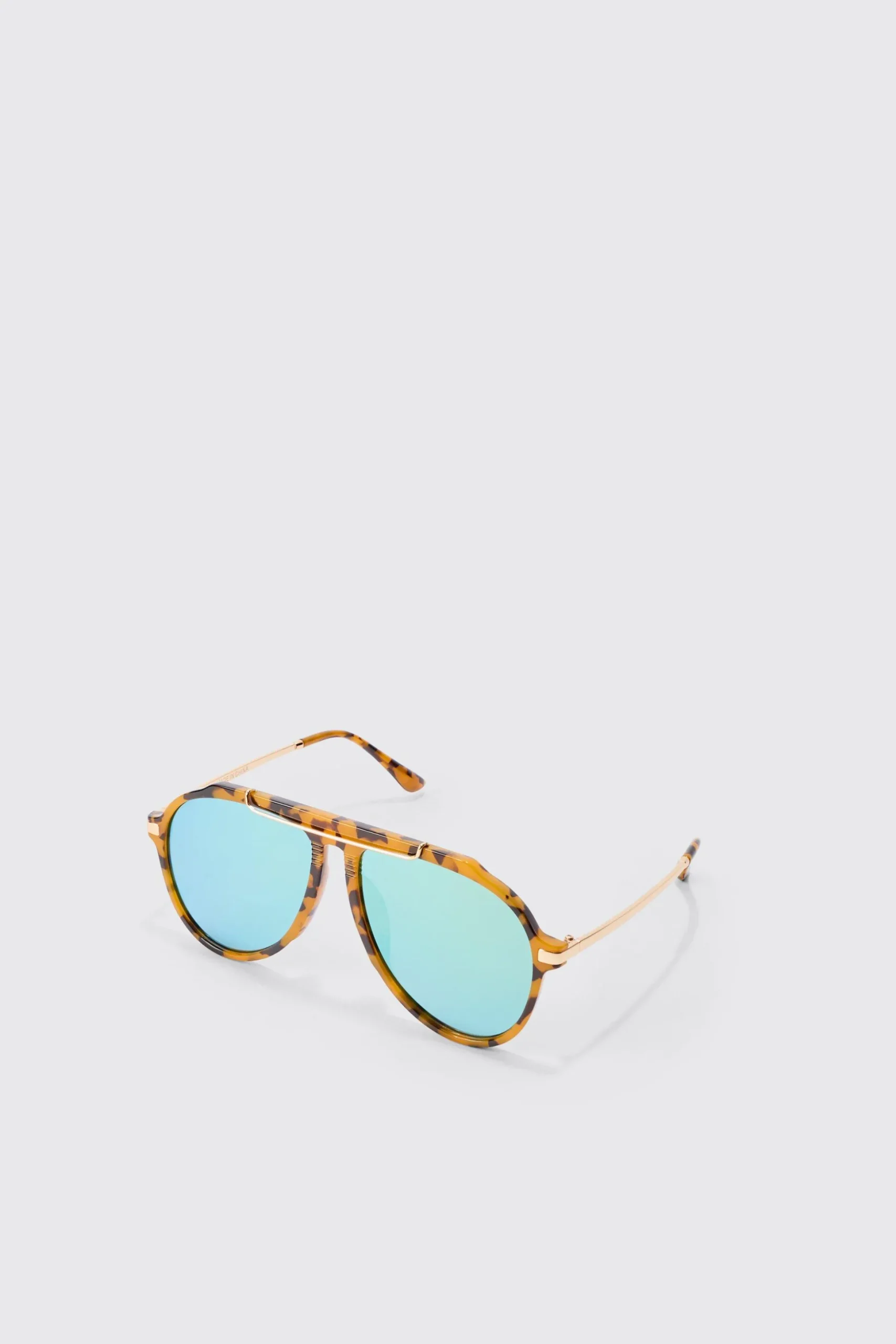 Tortoise Metal Frame Aviator Sunglasses In Brown | BoohooMAN UK
