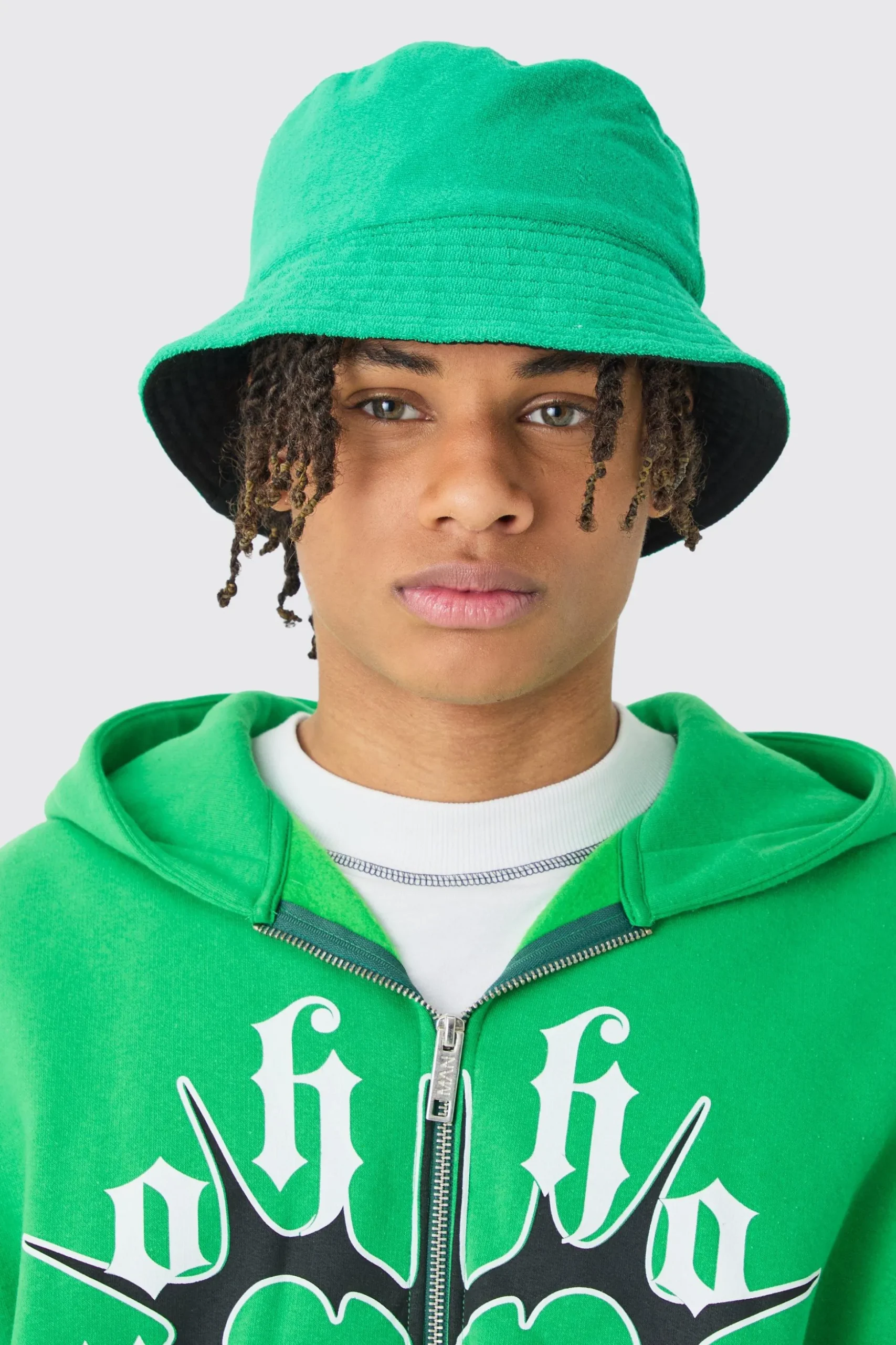 Towelling Bucket Hat In Green | BoohooMAN UK