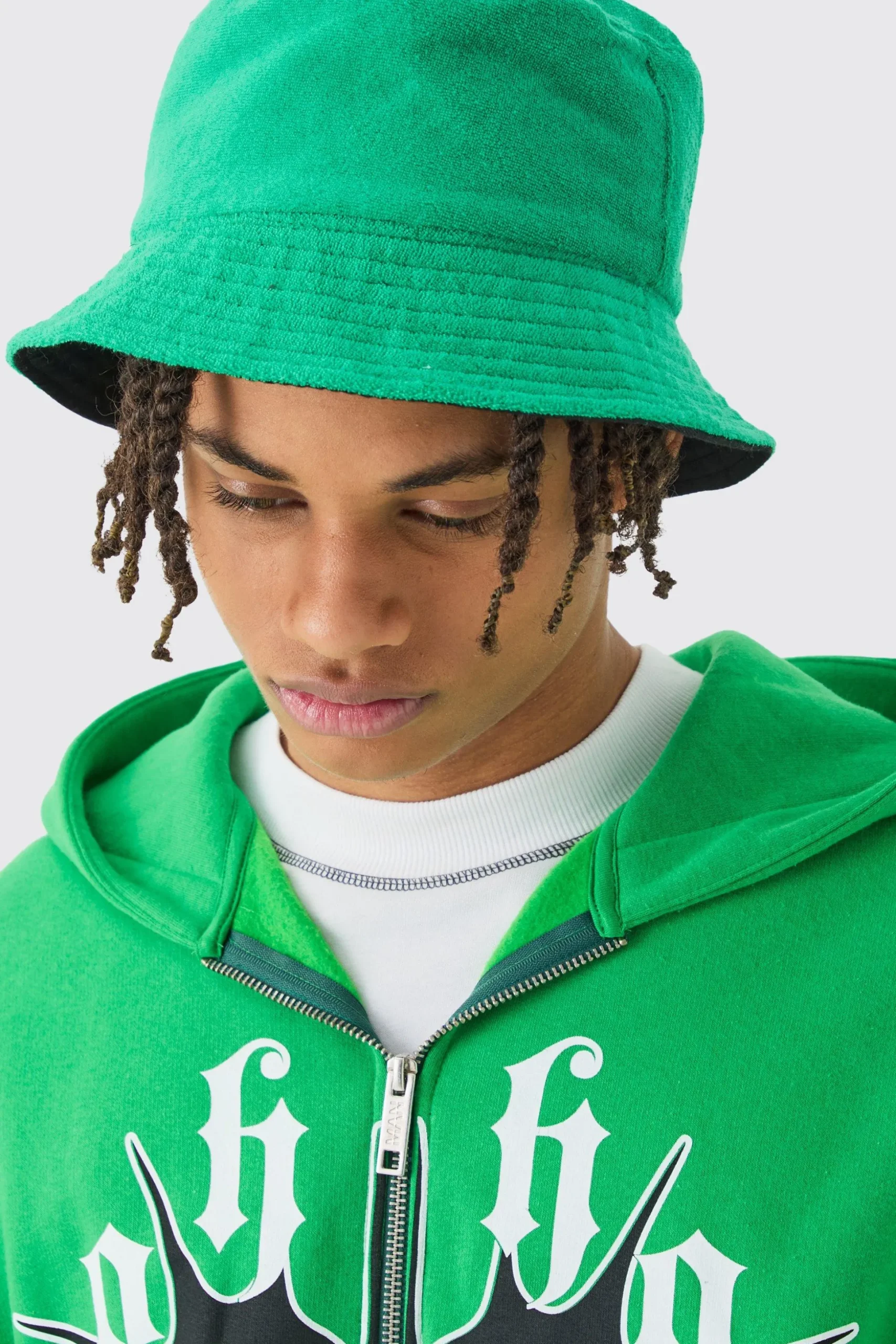 Towelling Bucket Hat In Green | BoohooMAN UK