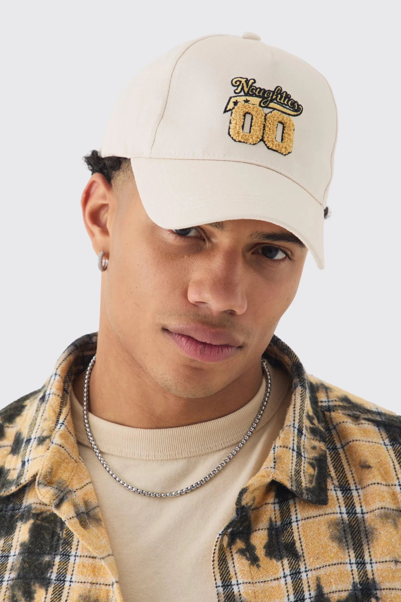 Towelling Graphic Cap In Beige | BoohooMAN UK