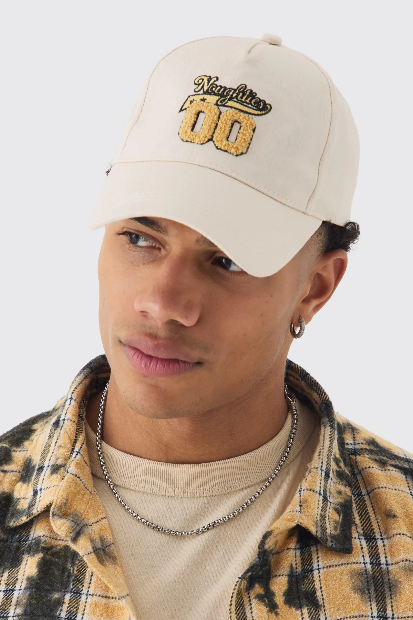 Towelling Graphic Cap In Beige | BoohooMAN UK