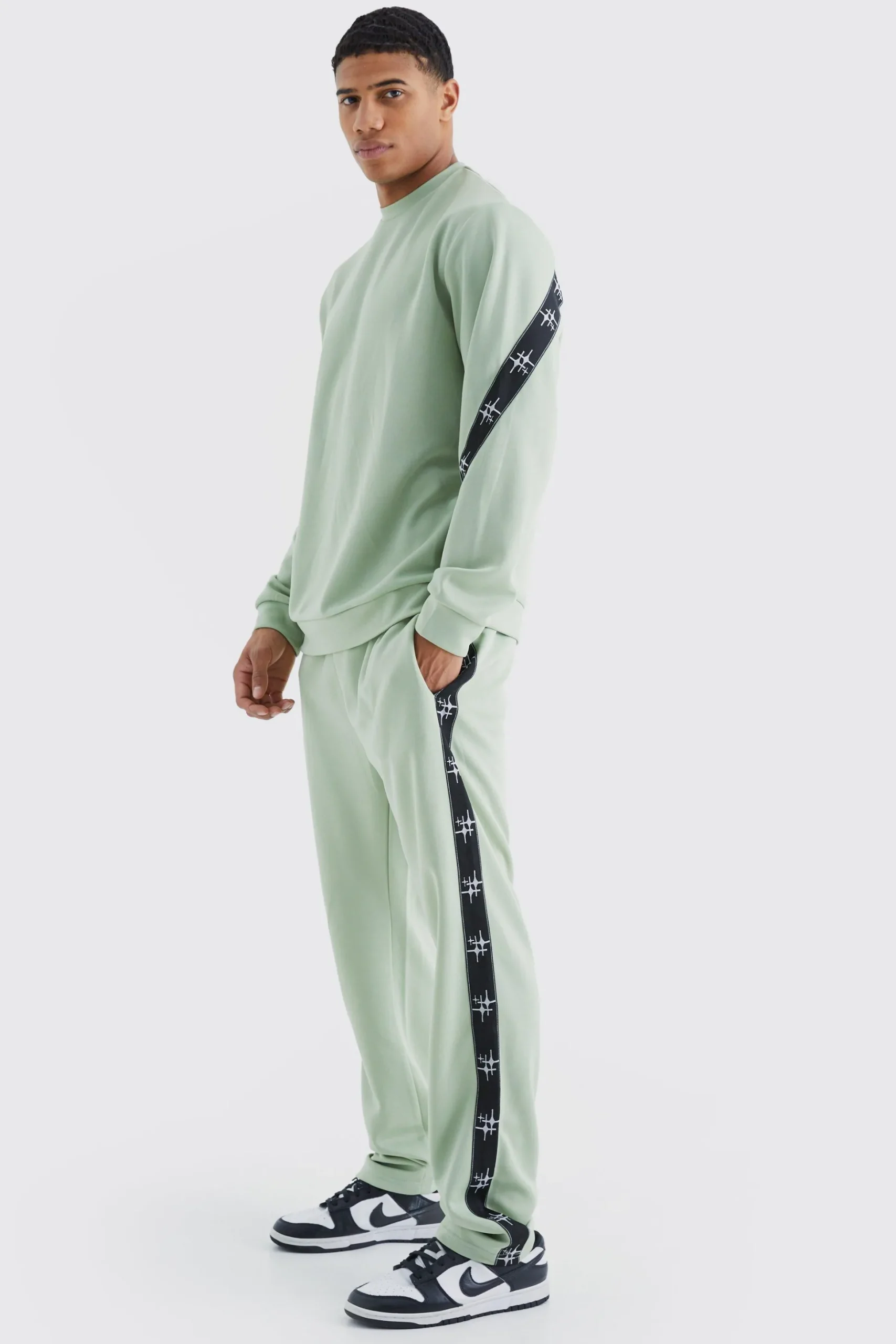 Tricot Tape Side Sweatshirt Tracksuit | BoohooMAN UK