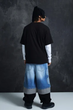 Trippie Redd Baggy Rigid Hybrid Layered Denim Jeans | BoohooMAN UK