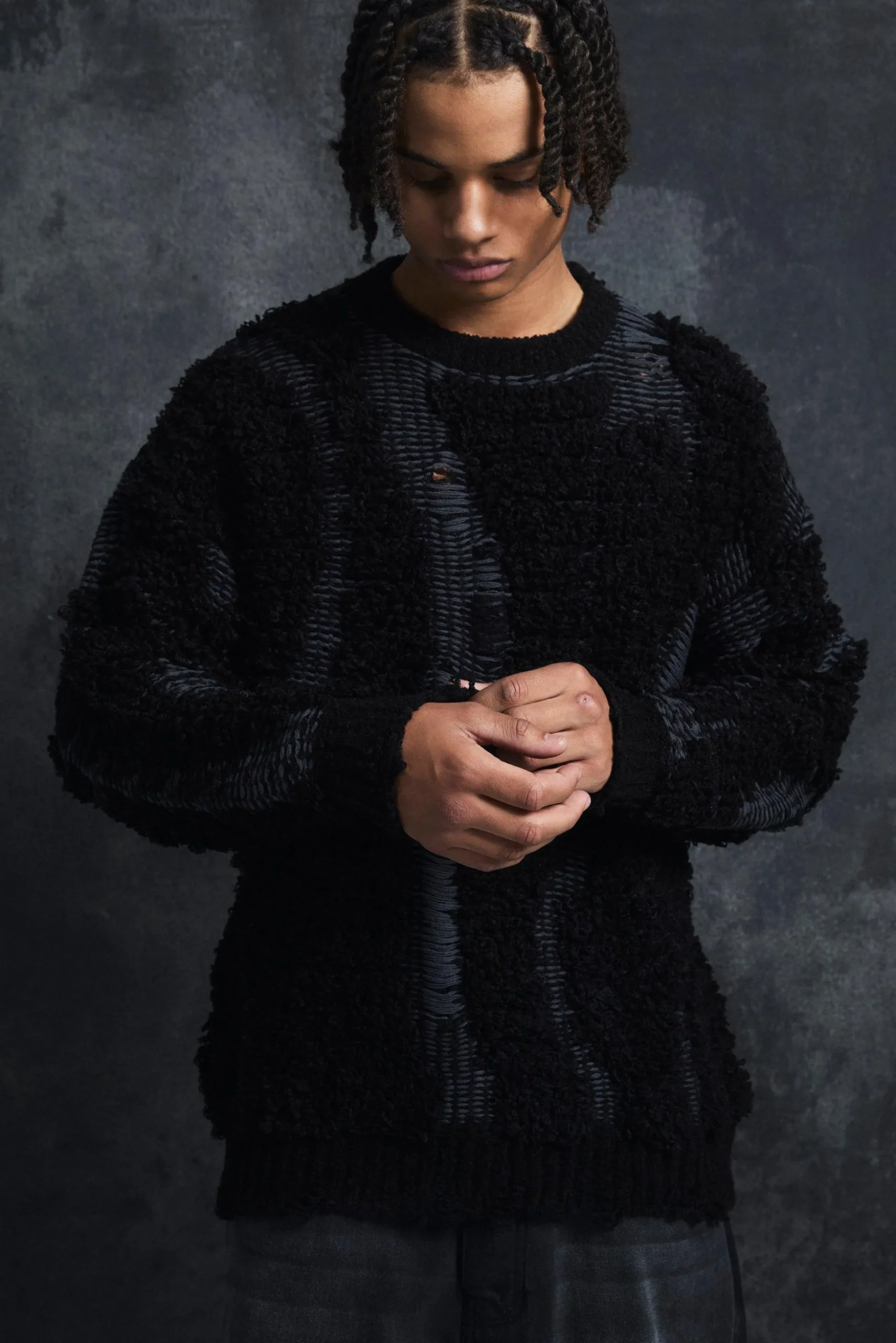 Trippie Redd Drop Stitch Textured Boxy Oversized Jumper | BoohooMAN UK