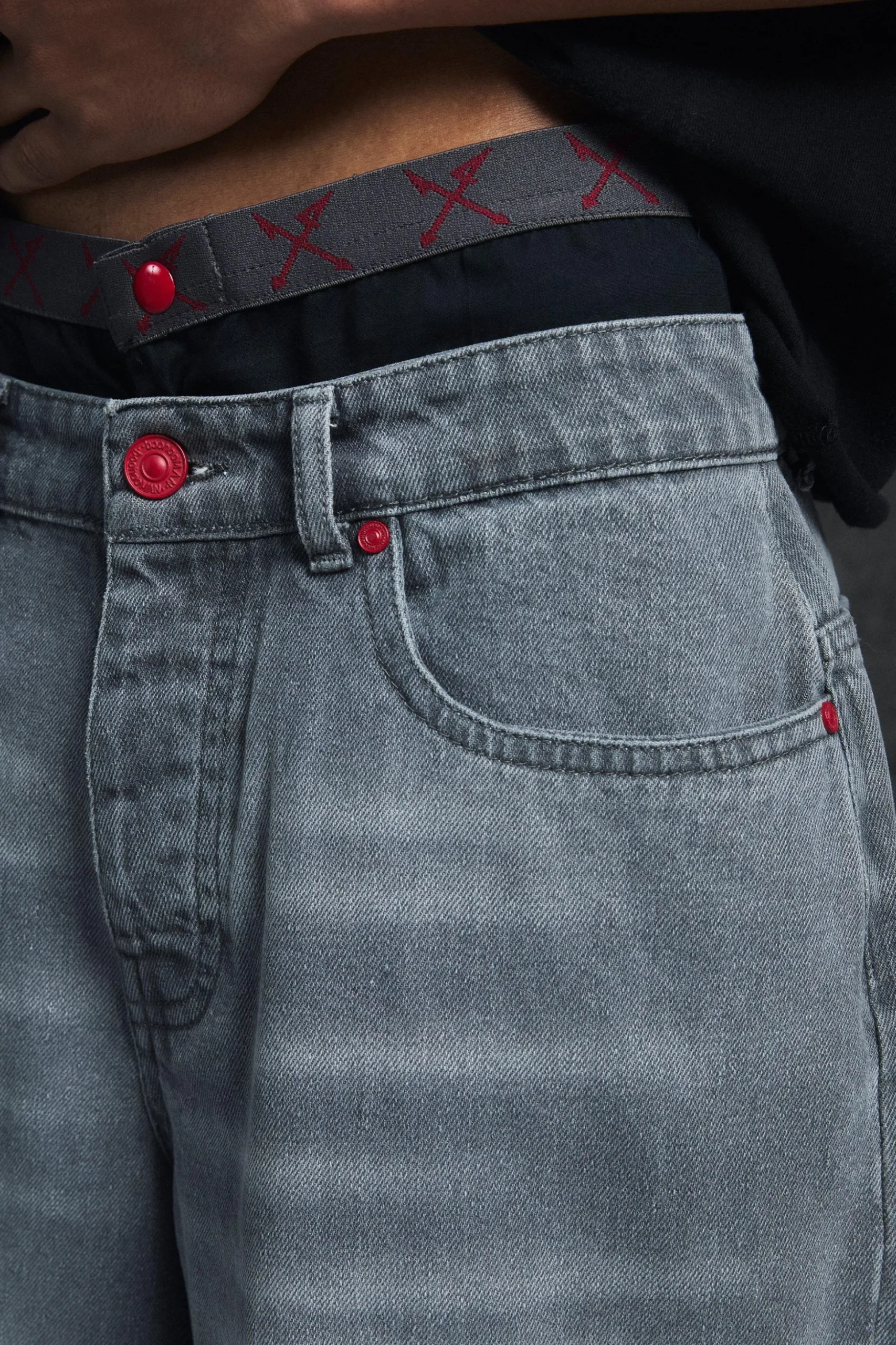 Trippie Redd Long Line Boxer Waistband Denim Jorts | BoohooMAN UK