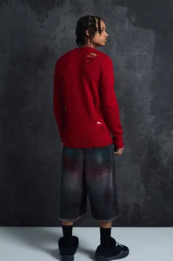 Trippie Redd Long Line Extreme Washed Denim Jorts | BoohooMAN UK