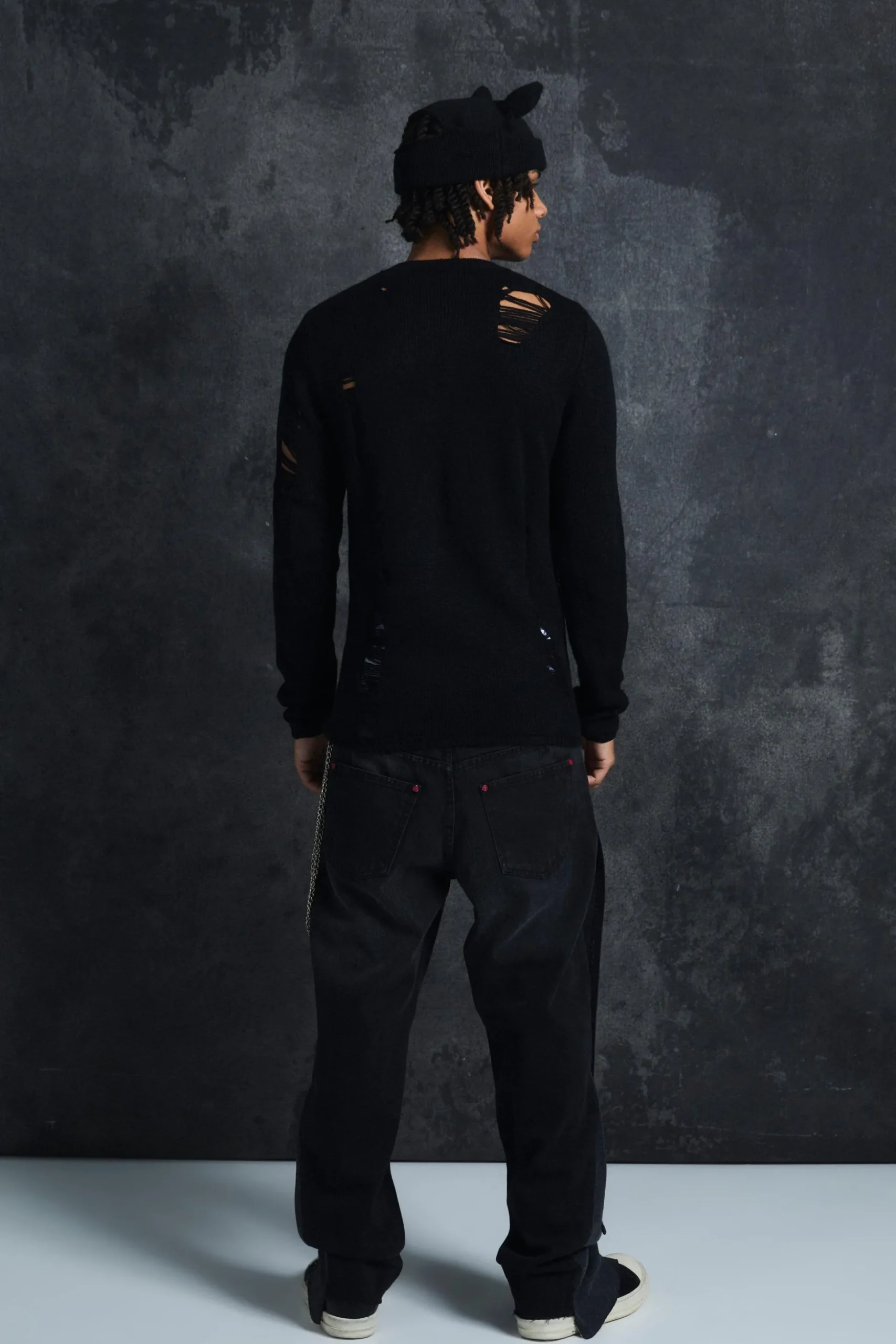 Trippie Redd Muscle Fit Distressed Jumper | BoohooMAN UK