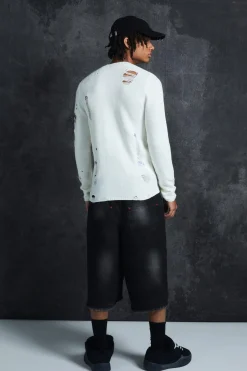 Trippie Redd Muscle Fit Distressed Jumper | BoohooMAN UK