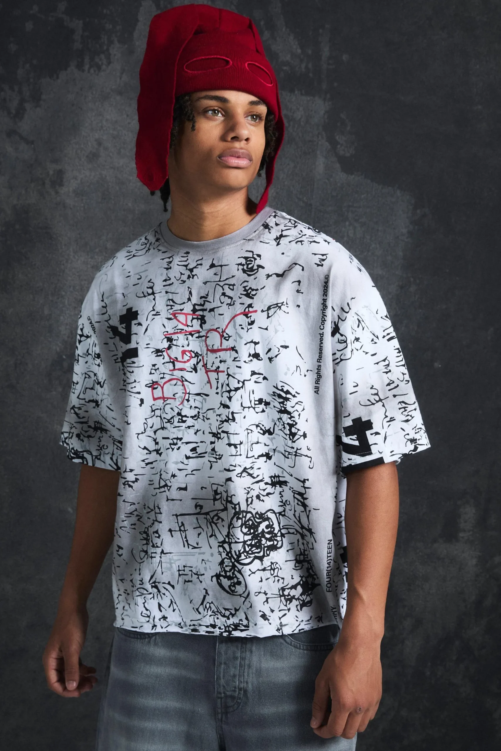 Trippie Redd Oversized Boxy Heavy Washed All Over Print T-shirt | BoohooMAN UK