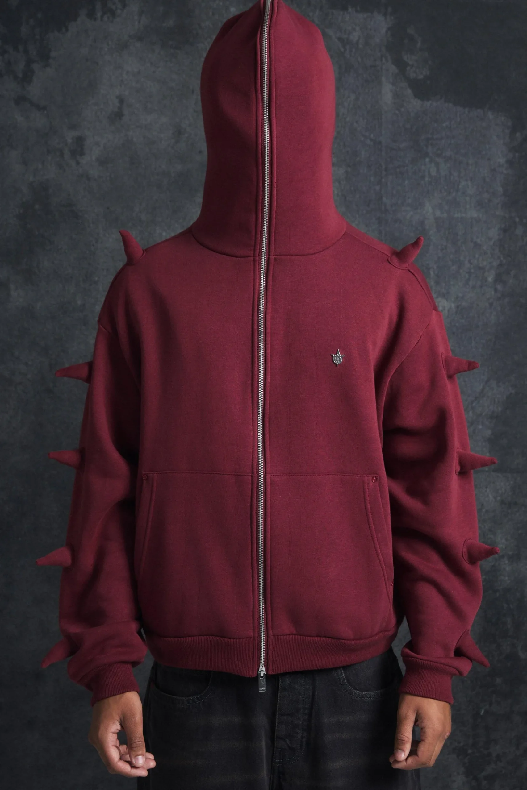 Trippie Redd Oversized Boxy Spike Full Zip Through Hoodie | BoohooMAN UK