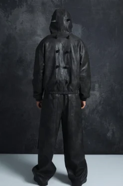 Trippie Redd Oversized Boxy PU Horn Detail Bomber Jacket In Black | BoohooMAN UK