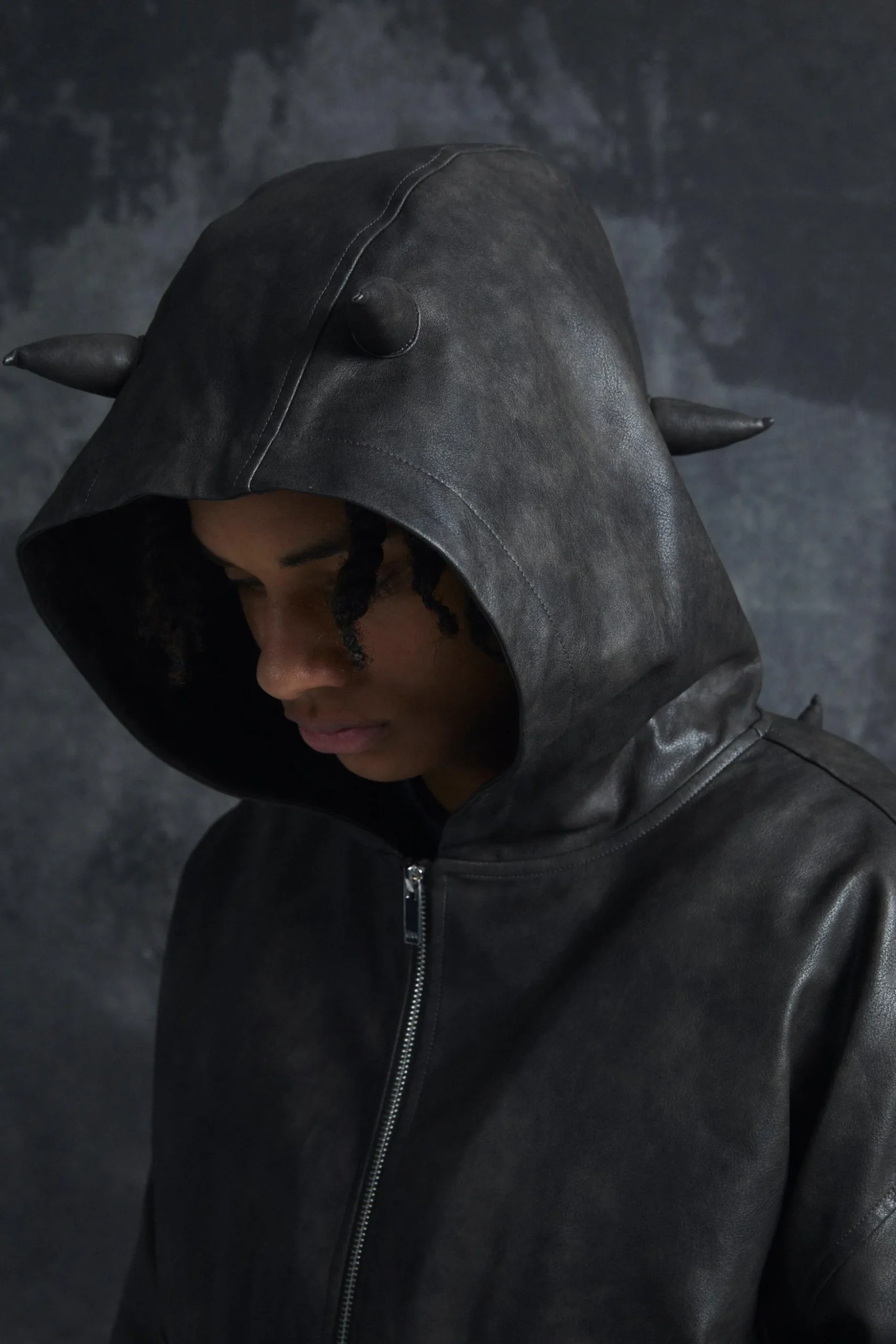 Trippie Redd Oversized Boxy PU Horn Detail Bomber Jacket In Black | BoohooMAN UK