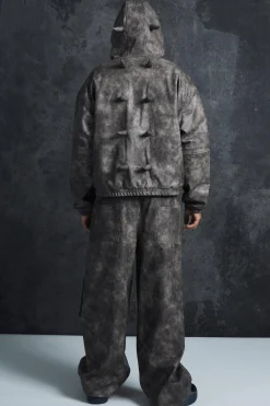 Trippie Redd Oversized Boxy Pu Horn Detail Bomber Jacket In Grey | BoohooMAN UK