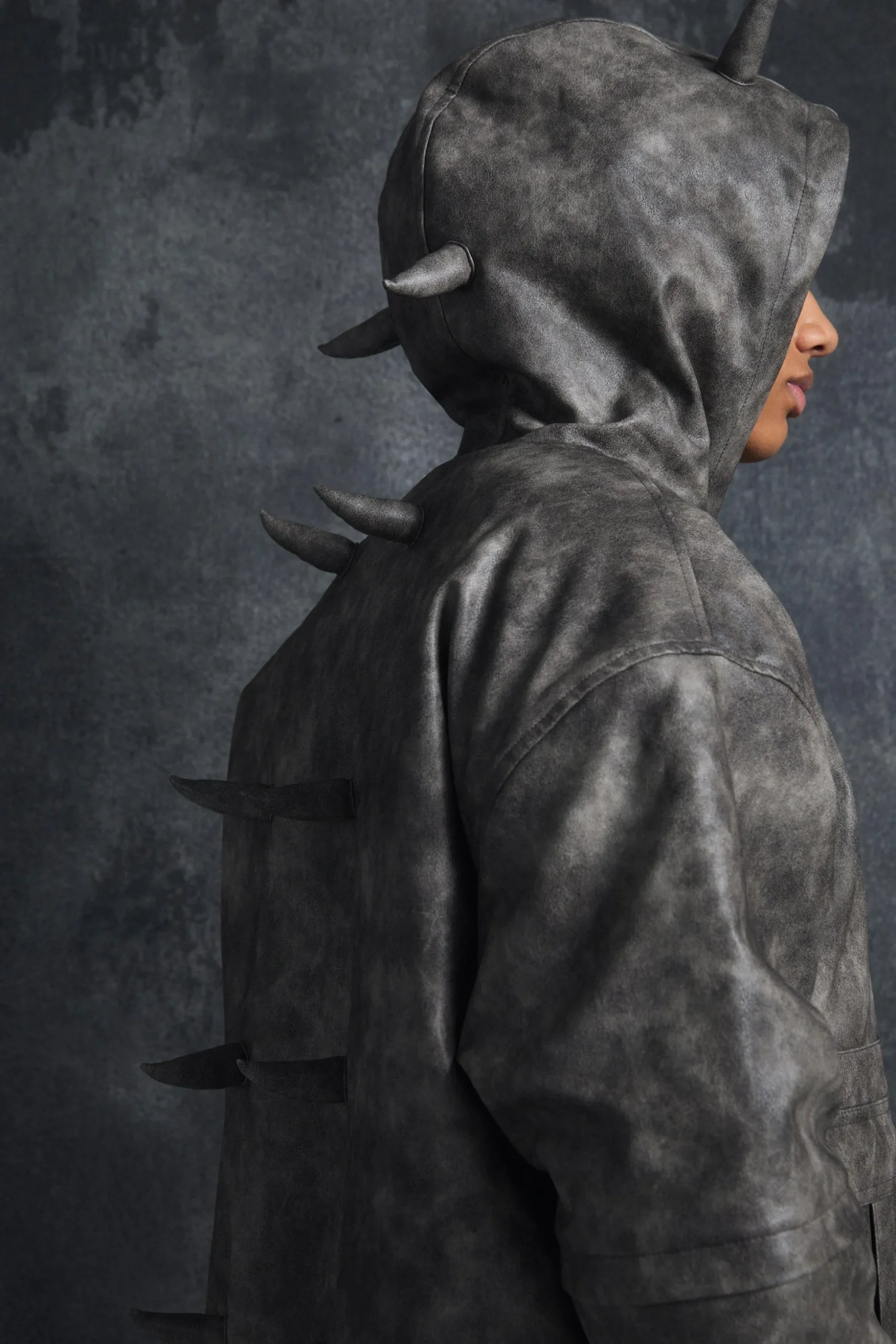 Trippie Redd Oversized Boxy Pu Horn Detail Bomber Jacket In Grey | BoohooMAN UK