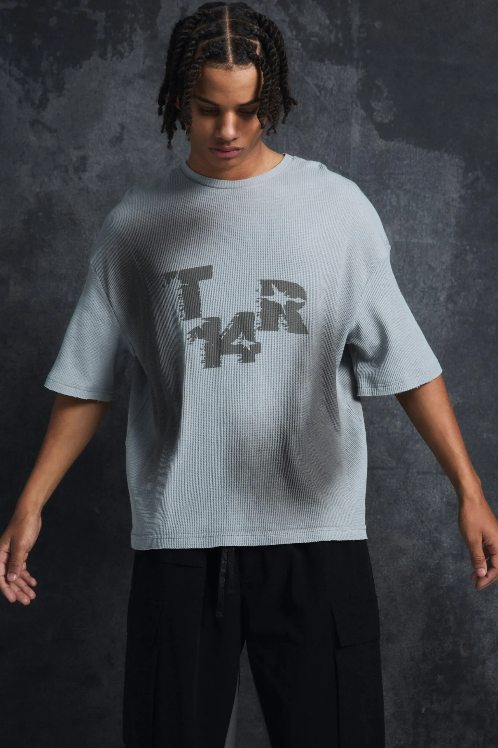 Trippie Redd Oversized Boxy Washed Waffle 14 Print T-shirt | BoohooMAN UK
