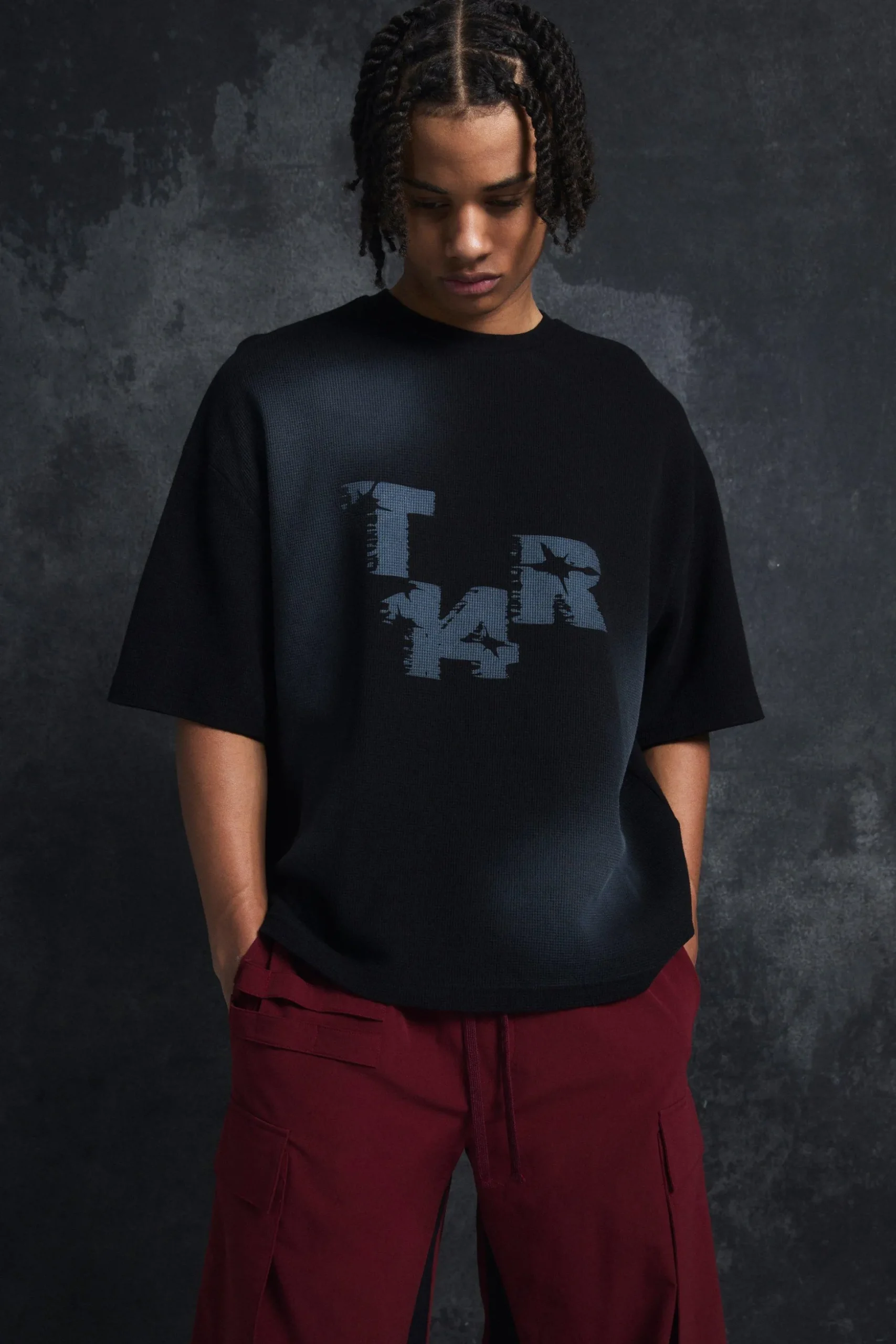 Trippie Redd Oversized Boxy Washed Waffle 14 Print T-shirt | BoohooMAN UK