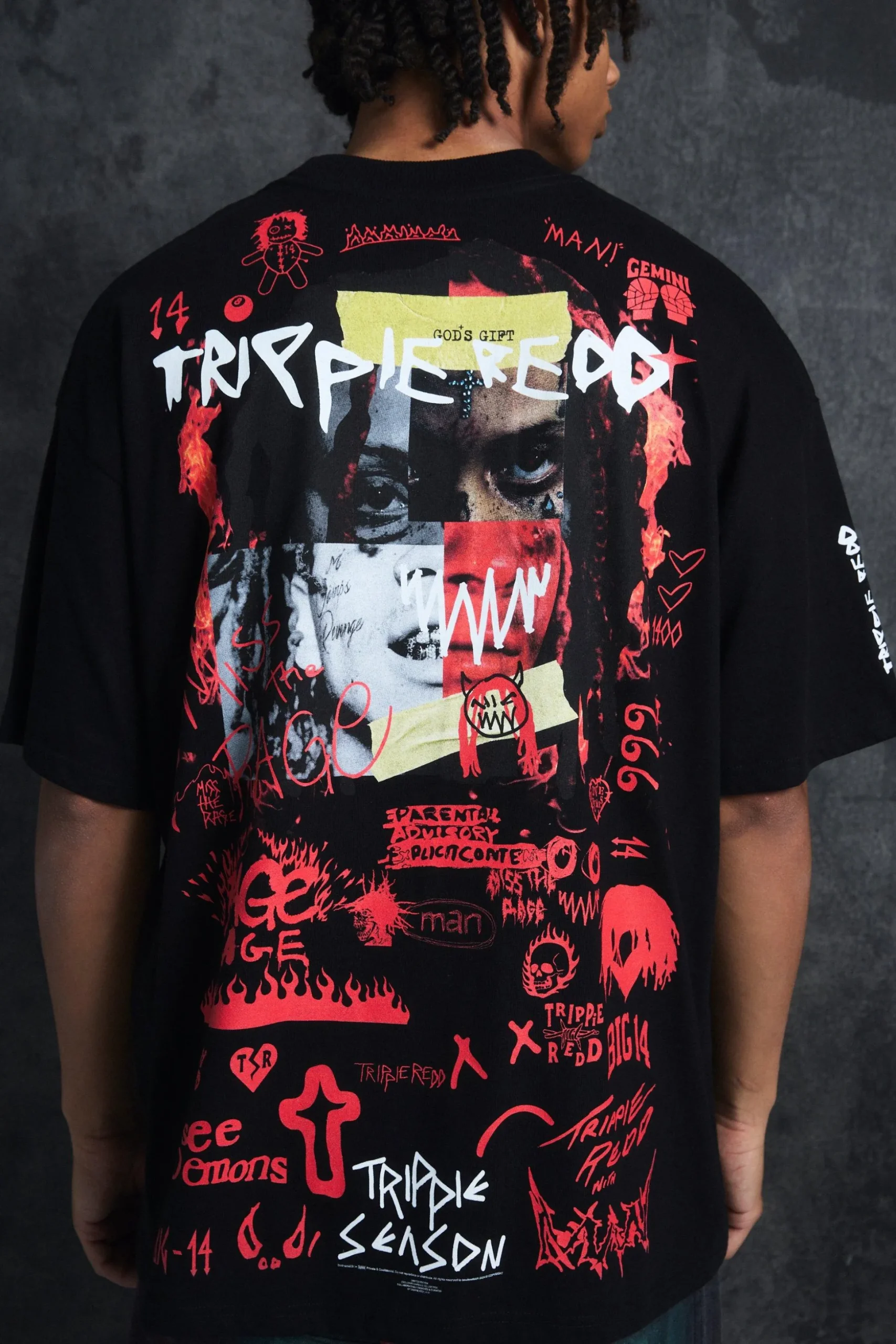 Trippie Redd Oversized Extended Neck Heavyweight Printed T-shirt | BoohooMAN UK
