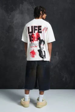 Trippie Redd Oversized Extended Neck Heavyweight Washed Life T-shirt | BoohooMAN UK