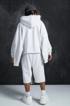 Trippie Redd Relaxed Washed & Distressed Double Waistband Long Length Short | BoohooMAN UK