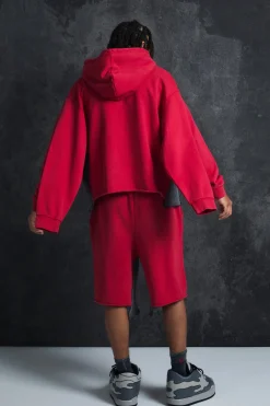 Trippie Redd Relaxed Washed & Distressed Double Waistband Long Length Short | BoohooMAN UK