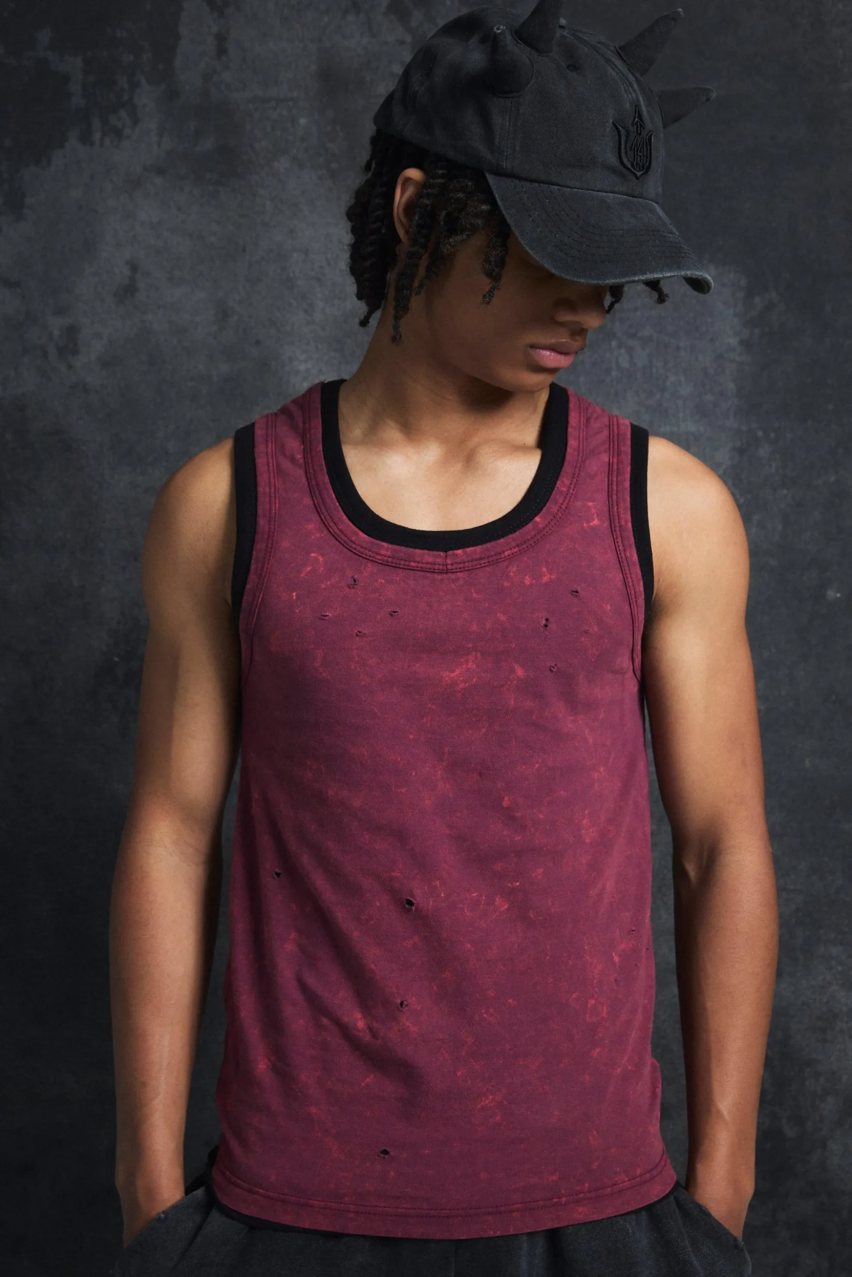 Trippie Redd Slim Washed & Distressed Faux Layer Vest | BoohooMAN UK