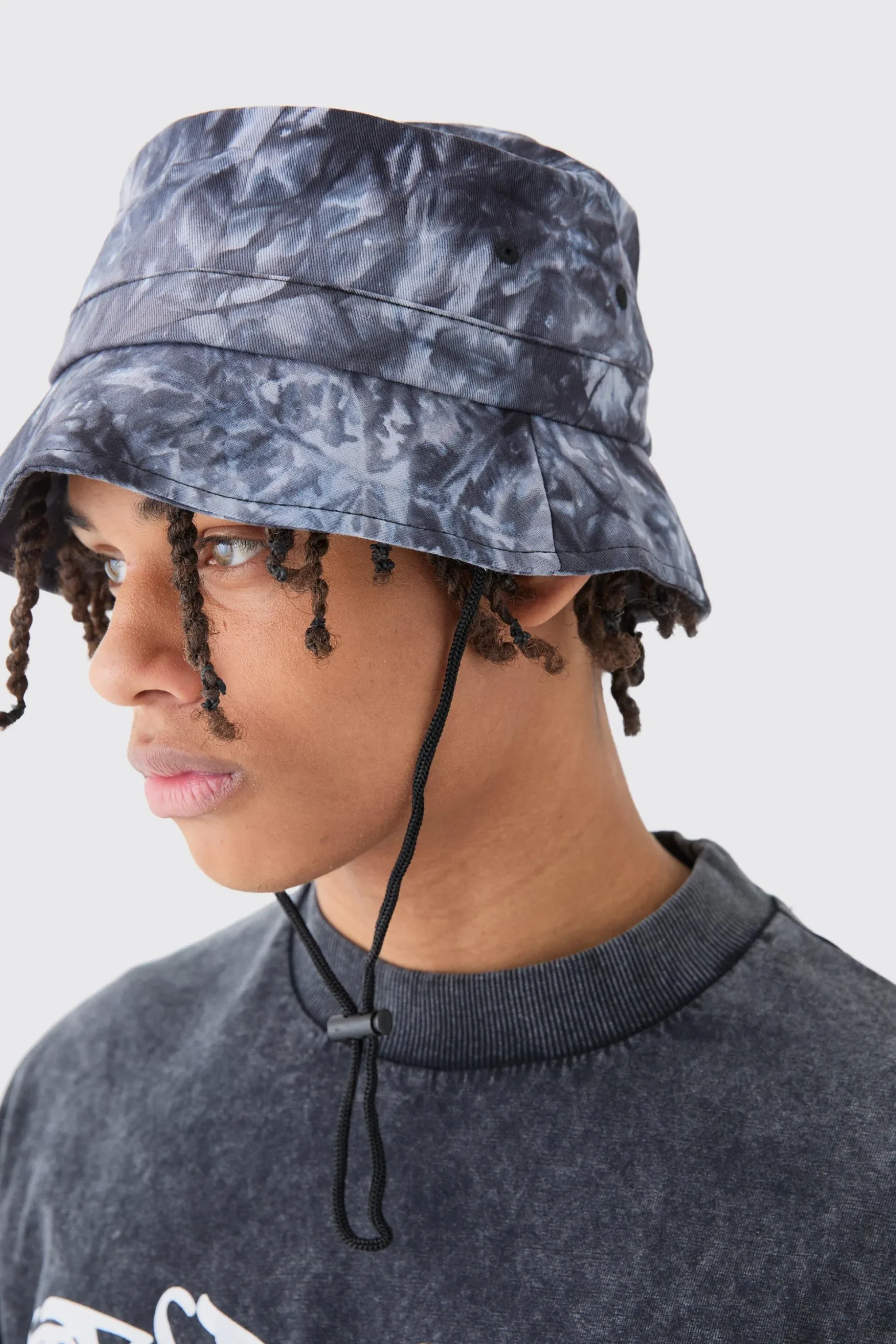 Twill Printed Boonie Hat In Black | BoohooMAN UK