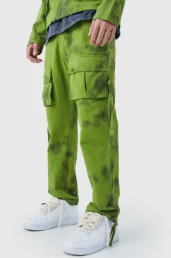 Twill Tie Dye Fixed Waist Straight Leg Cargo Trouser | BoohooMAN UK