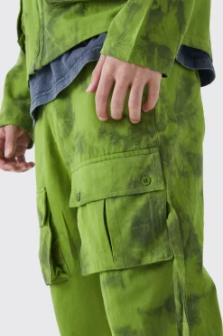 Twill Tie Dye Fixed Waist Straight Leg Cargo Trouser | BoohooMAN UK