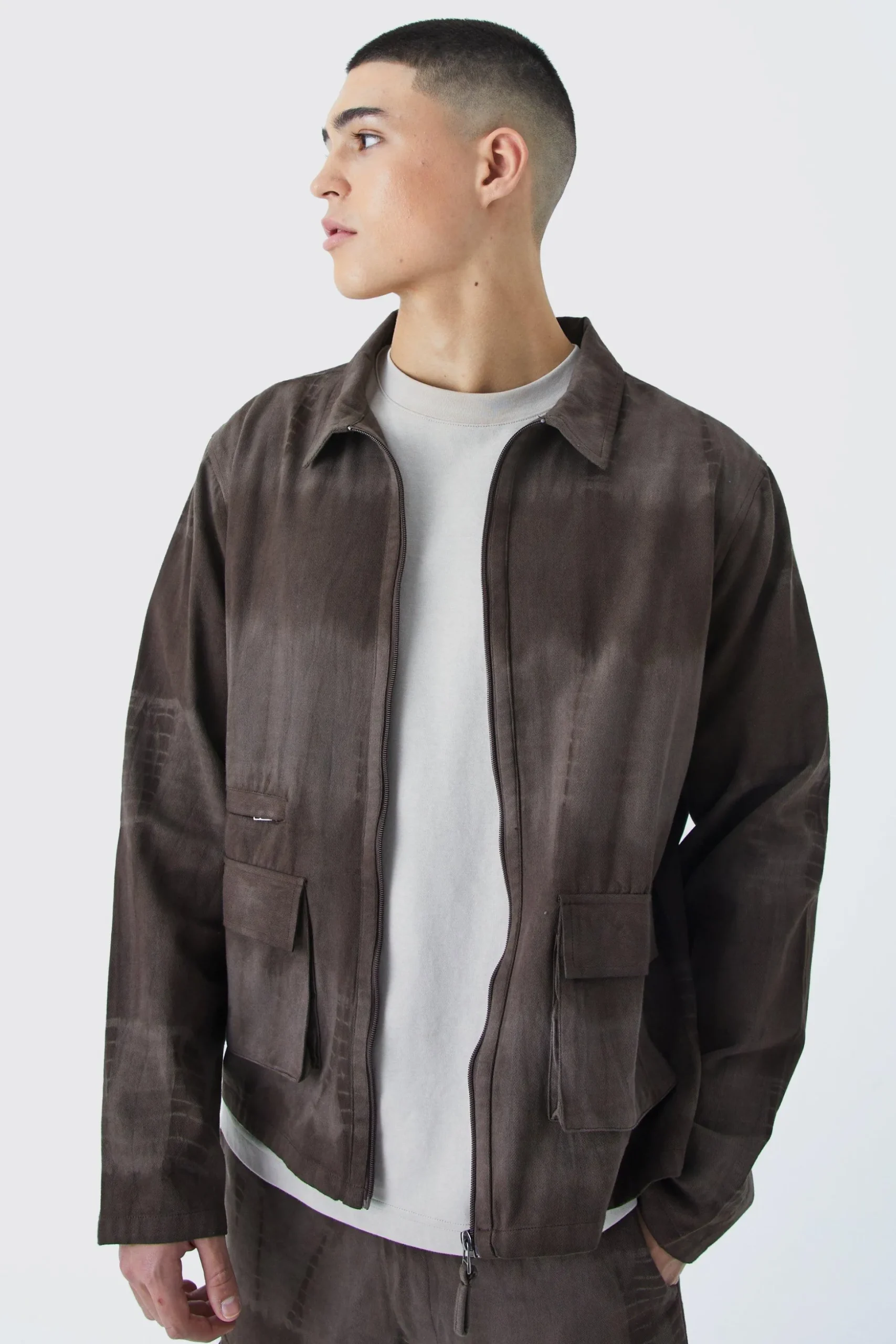 Twill Tie Dye Harrington Jacket | BoohooMAN UK