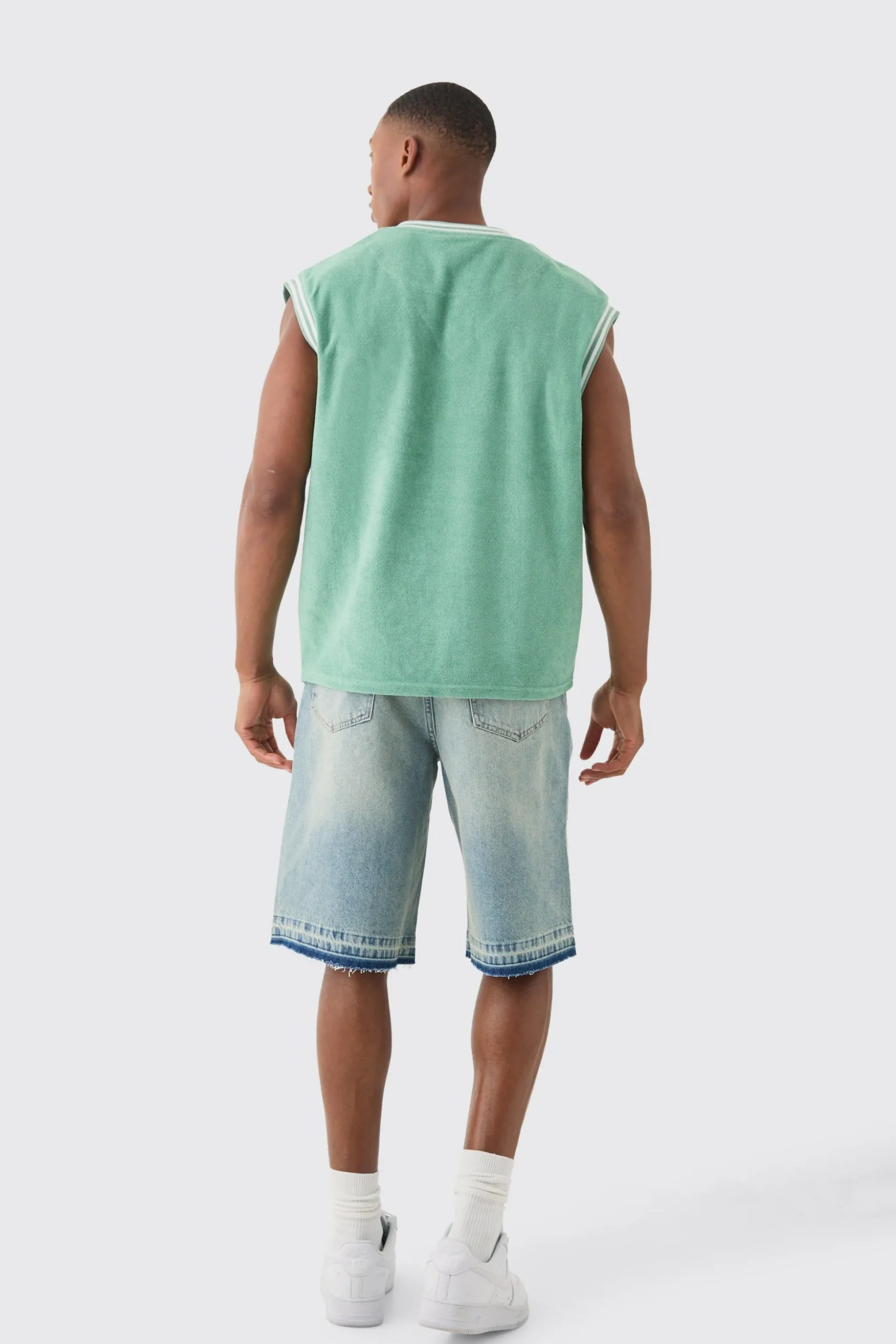 V Neck Limited Edition Towelling Sweater Vest | BoohooMAN UK