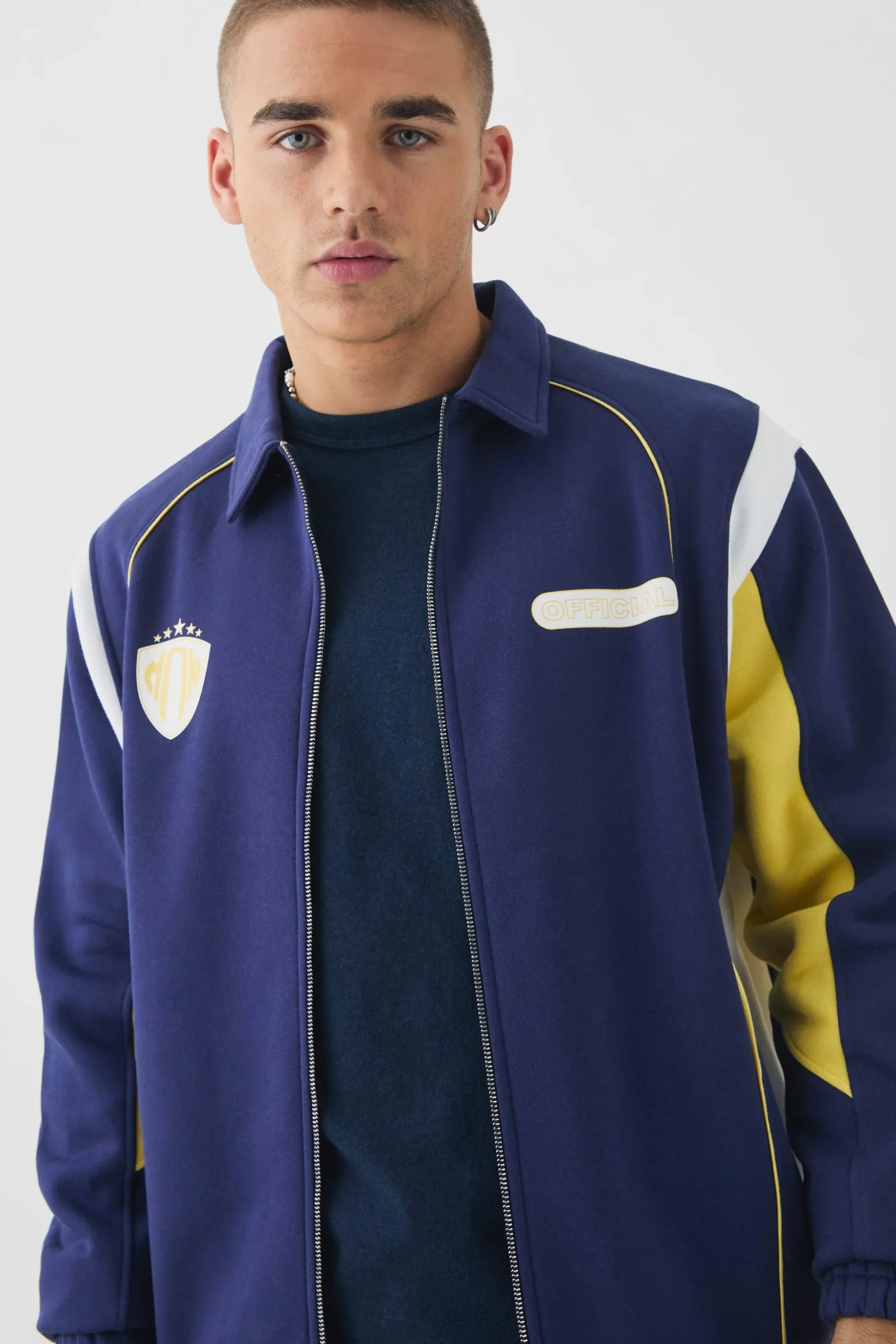 Varsity Embroidered Jersey Harrington Jacket | BoohooMAN UK