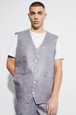 Vintage Pu Oversized Waistcoat Suit | BoohooMAN UK