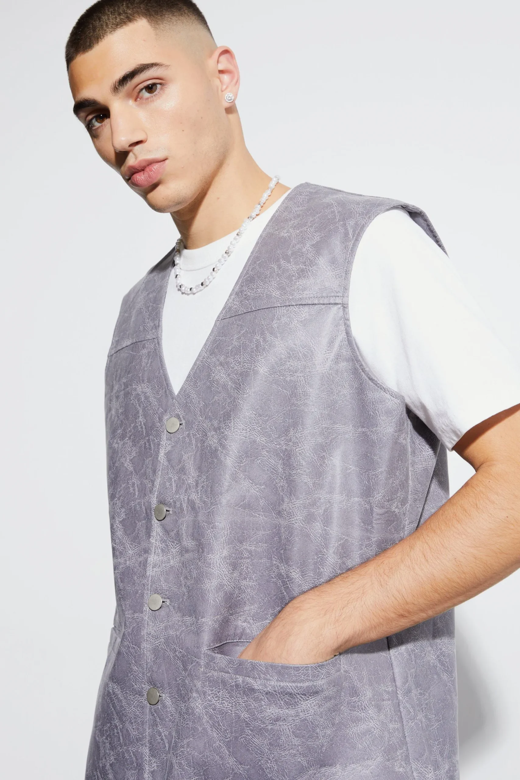 Vintage Pu Oversized Waistcoat Suit | BoohooMAN UK