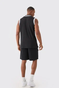Waffle And Interlock Colour Block Tank | BoohooMAN UK