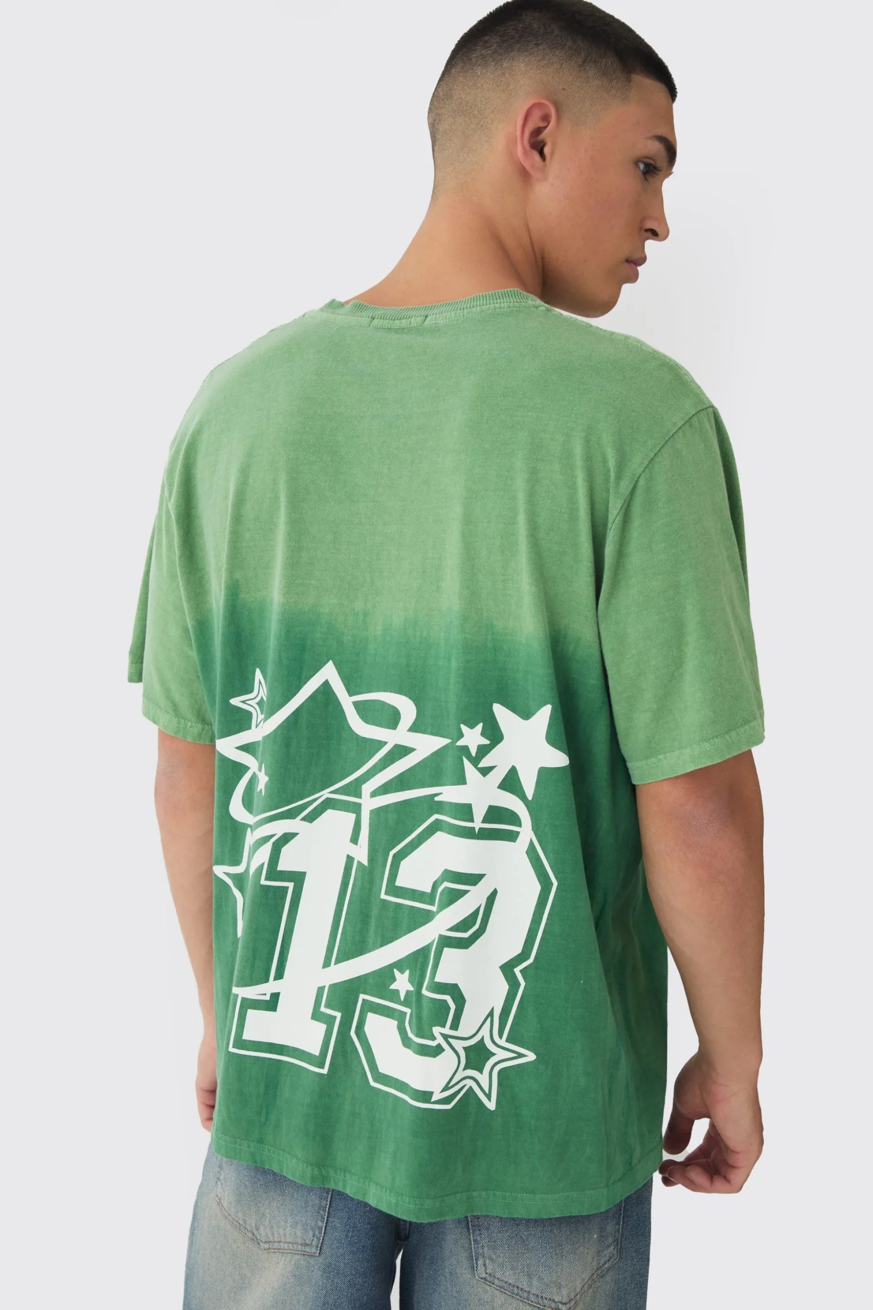 Washed 13 Star Printed T-Shirt | BoohooMAN UK