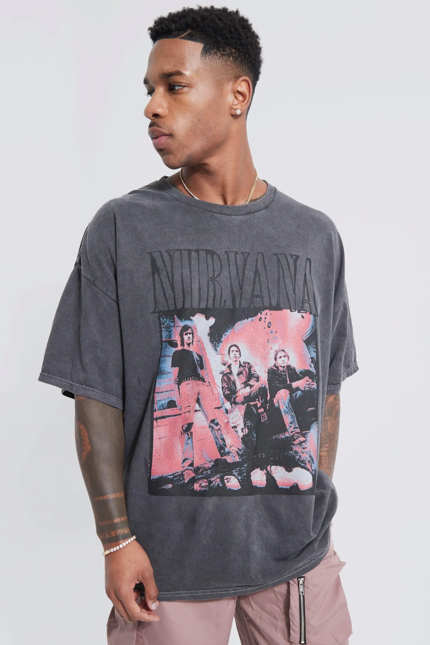 Washed Nirvana Overdye License T-shirt | BoohooMAN UK