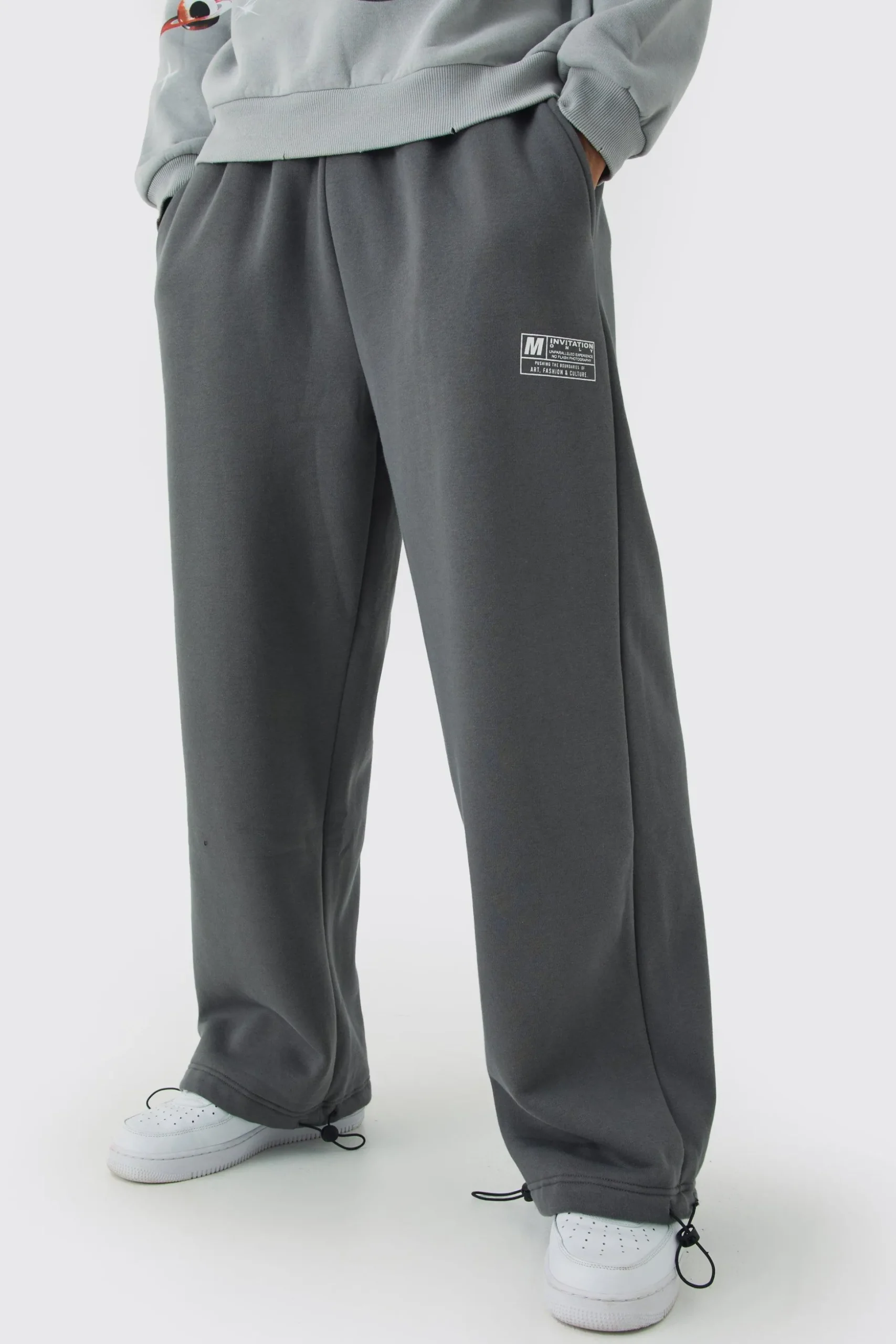 Wide Leg Tie Cuff Double Waistband Joggers | BoohooMAN UK